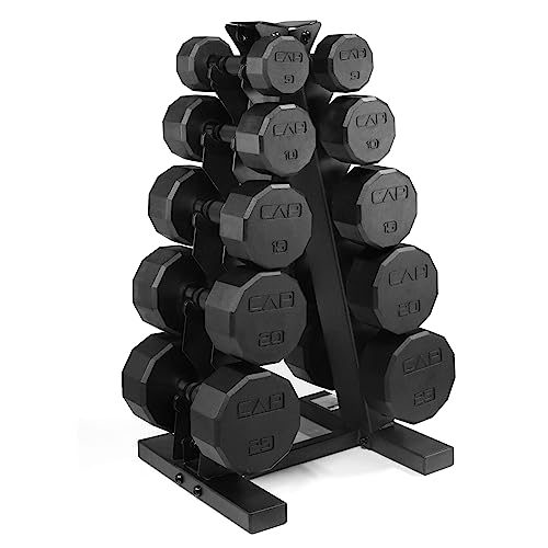 CAP Barbell Dumbbell Set with Rack | Multiple Options in 150lbs and 210lbs - 150lbs Set - 12-Sided - Black Handle