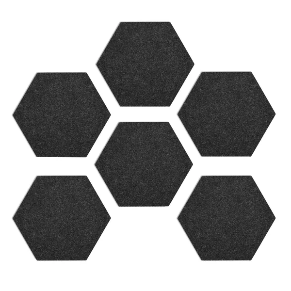 Navaris Hexagon Felt Board Tiles - Set of 6 Notice Memo Bulletin Boards with Push Pins Pack 5.9 x 7 inches (15 x 17.7 cm) - Dark Grey - Dark Grey