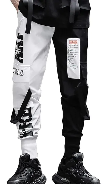 Men's Joggers Punk Cargo Baggy Techwear Hip Hop Harem Streetwear Tactical Track Pants - Black White-27 Medium