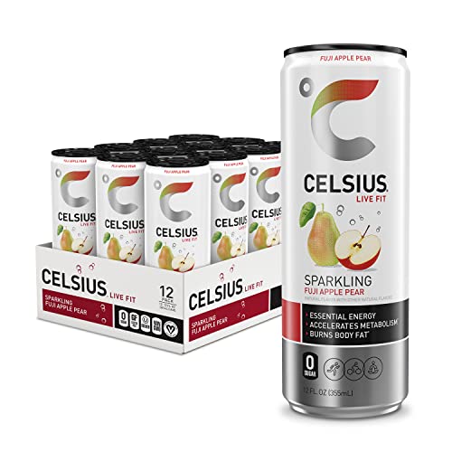 CELSIUS Sparkling Fuji Apple Pear, Functional Essential Energy Drink 12 Fl Oz (Pack of 12) - Sparkling Fuji Apple Pear - 12 Fl Oz (Pack of 12)