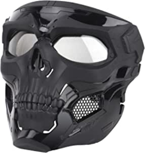 Anyoupin Airsoft Mask,Full Face Masks Skull Skeleton with Goggles Impact Resistant Army Fans Supplies Tactical Mask for Halloween Paintball Game Movie Props Party and Other Outdoor Activities - Black