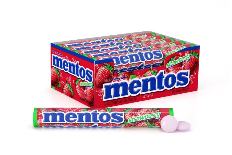 Mentos Chewy Mint Candy Roll, Strawberry, Non Melting, Party,15 Count (Pack of 1) - Candy Roll Strawberry 14 Count (Pack of 15)