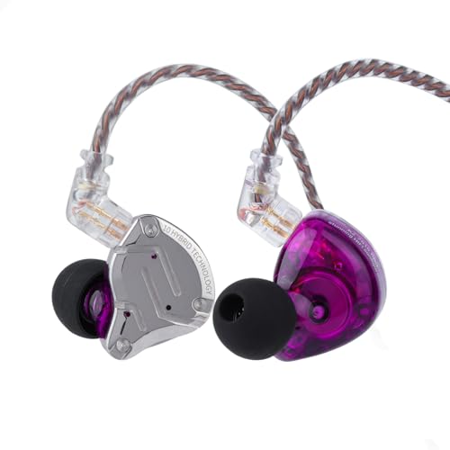 Linsoul KZ ZS10 Pro 4BA+1DD 5 Driver in-Ear HiFi Metal Earphones with Stainless Steel Faceplate, 2 Pin Detachable Cable (without Mic, Purple) - Purple - Without Mic - In-ear