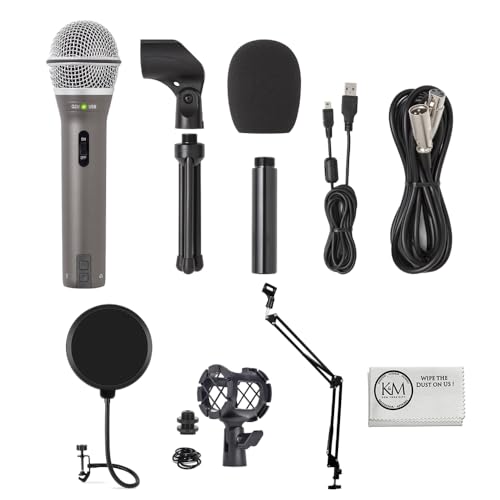 Samson Q2U Recording & Podcasting Pack | Gray Bundled with Shockmount + Pop Filter + Mic Arm + Microfiber Cleaning Cloth (5 Items) - Q2U Gray+ Arm + Pop Filter Kit