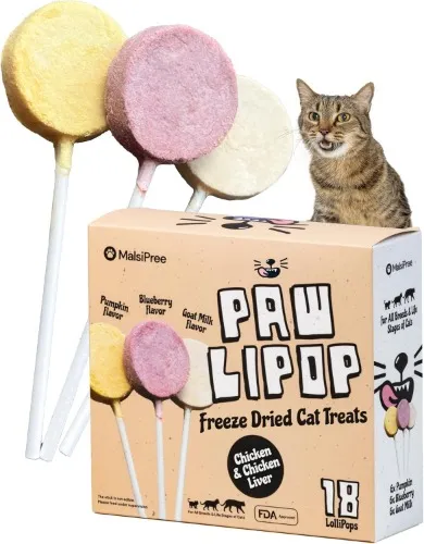 MalsiPree Lollipop Freeze Dried Chicken Cat Treats - 5.5 Cal Each - High Protein & Nutrient Rich - Raw & Diet Friendly - Natural Cat Treats Freeze Dried (18 Pack)