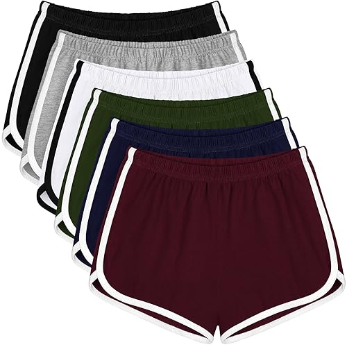 Apoway 6 Packs Dance Shorts Cotton Sports Short Waistband Women Summer Sports Shorts Yoga Shorts for Women - X-Large - Black,gainsboro,off White,navy,jujubered,darkolive