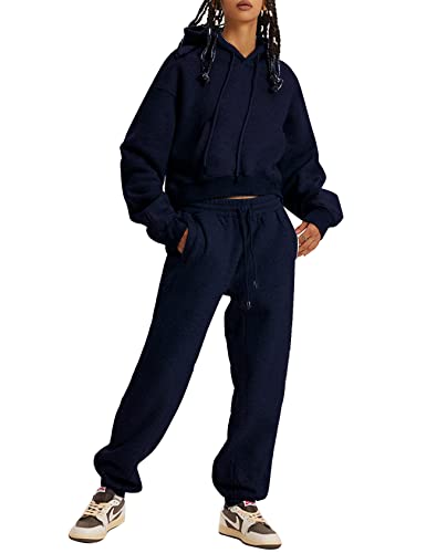 Kissonic Women's Fleece Jogger Set- Navyblue