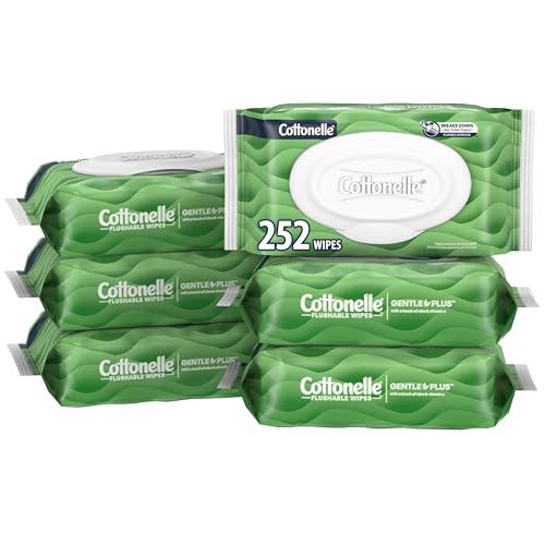 Cottonelle GentlePlus Flushable Wet Wipes with Aloe & Vitamin E, 6 Flip-Top Packs