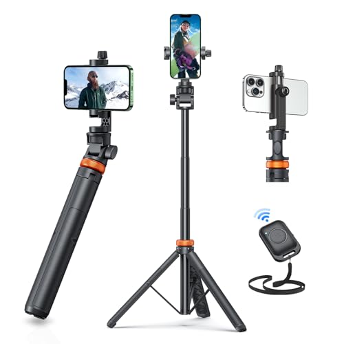 EUCOS Newest 62" Phone Tripod, Tripod for iPhone & Selfie Stick Tripod with Remote, Upgraded iPhone Tripod Stand Travel Tripod, Solidest Cell Phone Tripod Compatible with iPhone 15/14/13/Android - Inferno Mix Carbon Black