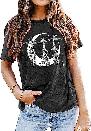 Witchy Moon Herbs Graphic Shirt  - Brown