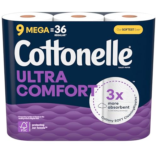 Cottonelle Ultra Comfort Toilet Paper, Strong Toilet Tissue, 9 Mega Rolls (9 Mega Rolls = 36 Regular Rolls), 244 Sheets per Roll, Packaging May Vary - 9 Mega