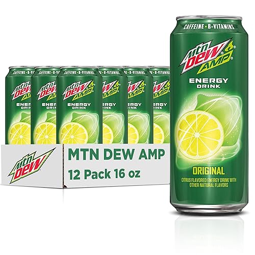 Mtn Dew AMP Energy, Original, Energy Drink with Caffeine, B Vitamins, 16 fl oz cans (12 Pack)