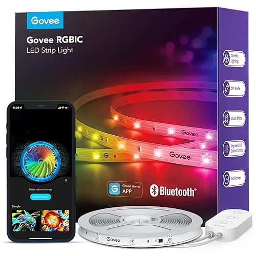 Govee RGBIC LED Strip Lights, 32.8ft Smart LED Lights for Bedroom, Bluetooth LED Lights APP Control, DIY Multiple Colors on One Line, Color Changing LED Strip Lighting Music Sync, Home Decor - 32.8ft
