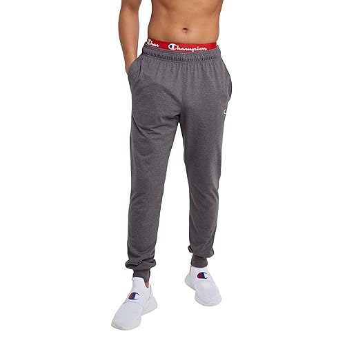 Champion Men's Joggers, Lightweight Lounge Pants, Jersey Graphic Pants for Men, 31" - Large - Granite Heather C Patch Logo