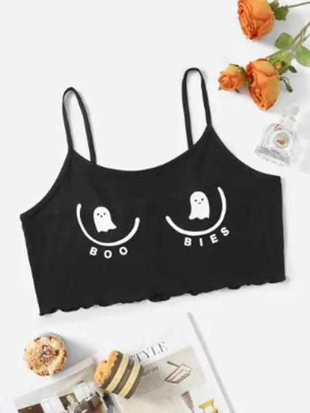 Plus Cartoon & Letter Graphic Lettuce Trim Sleep Top