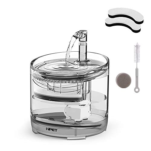 NPET WF050 Cat Water Fountain, Dog Water Dispenser, 1.5L Super Quiet Automatic Pet Drinking Fountain with Faucet Kit - Wf050(with Adapter)