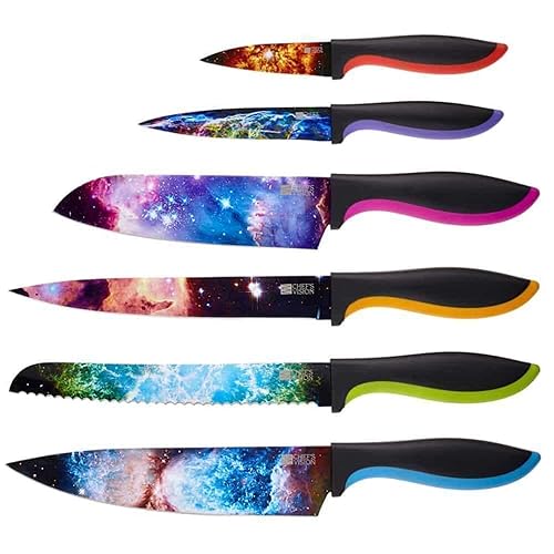 CHEF'S VISION Cosmos Knife Set - 6-Piece Stainless Steel Cutting Knives Set for Kitchen with Vibrant Cosmos Design - Great House Warming Gift for Women or Men - Unique Kitchen Knife Set Gift - Cosmos