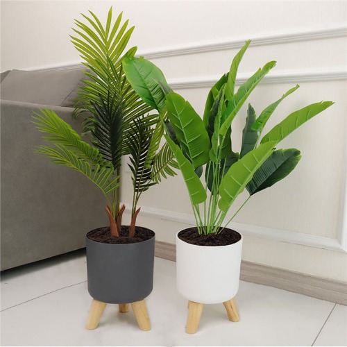 Modern Planter with Wooden Legs - White