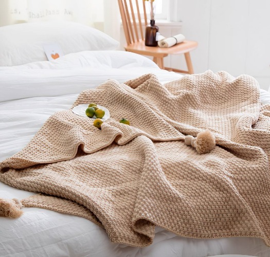 Nordic Knitted Tassel Blanket - Beige