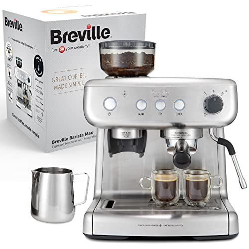 Breville Barista Max Espresso Machine | Latte & Cappuccino Coffee Maker with Integrated Bean Grinder & Steam Wand | 2.8 L Water Tank | 15 Bar Italian Pump | Stainless Steel - Barista Max
