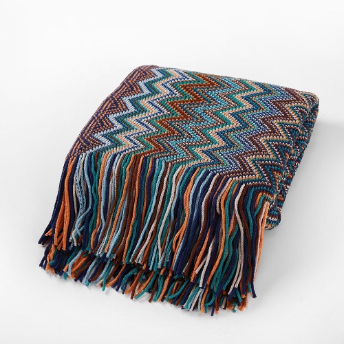 Bohemian Knitted Striped Blanket - Blue / 50" x 65.7" (127x167cm)