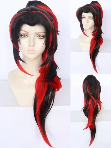 1pc Two Tone Long Cosplay Synthetic Wig With Bangs & 1pc Wig Cap