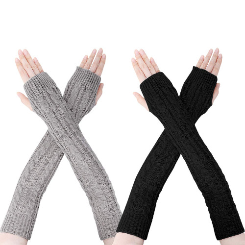 Women Fingerless Gloves - Winter Arm Warmers Thumb Hole Wrist Gloves Thermal Knitted Gloves Fingerless Mittens for Women Men