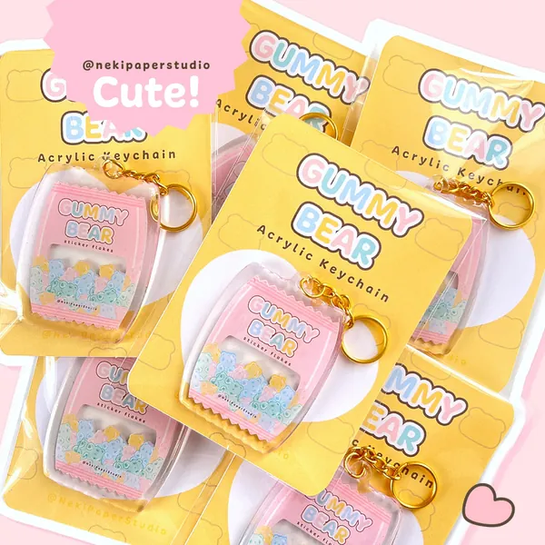 Neki Gummy Bear Handmade Acrylic Keychain | Kawaii Bear Keychain | Plastic Bag Charm | Acrylic Charm | Handmade Charm | Epoxy Resin Keychain