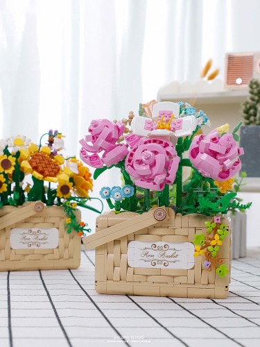 Building Block Basket Bouquet Set - Pink Bouquet