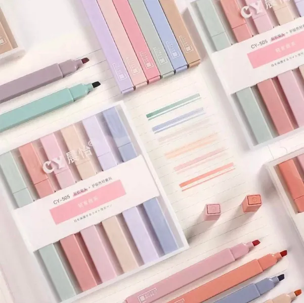 Pastel highlighter set - kawaii stationary - cute stationary - 6 pc pack - study aesthetic - water based- pretty notes