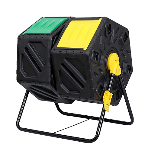 Nouva 37 Gallon Compost Bin Dual Chamber Composter Tumbler Rotating Chamber Garden Composter Bin with 2 Sliding Doors Steel Frame Outdoor Kitchen Garden Yard - 37 Gallon