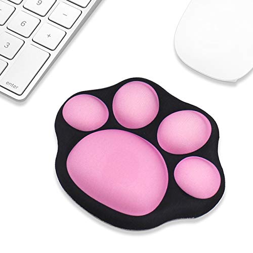 ProElife Cute Mouse Wrist Support Pad Cat Paw Pattern, Comfortable Soft Wrist Rest Hand Pillow Relief Hand’s Pain with Non-Slip Rubber Base 4.3 x 3.7 Inches for Home, Office Computer Laptop (Black) - Black