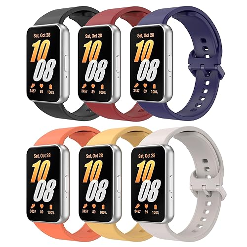TiMOVO 6 Pack Sport Band Compatible with Samsung Galaxy Fit 3 2024, Soft Sport Replacement Wristband Strap for Samsung Galaxy Fit 3 SM-R390 Smartwatch, Black+Red+Blue+Orange+Vitality Yellow+Starlight - Black+red+blue+orange+vitality Yellow+starlight