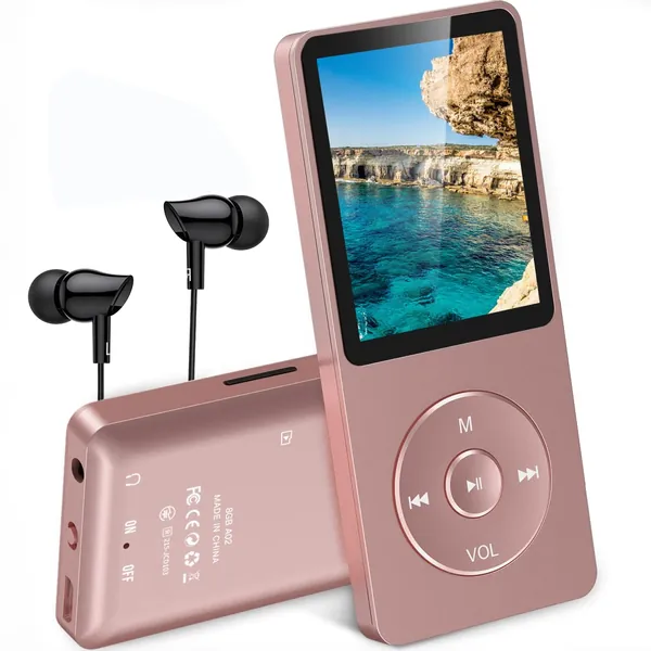 AGPtEK A02 8GB MP3 Player, Supports up to 32GB, Rose-Gold