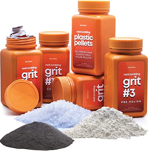 Rock Tumbler Grit Refill Kit - 3.5 Pounds Grits Media + Poly Plastic Pellets - Rocks Polishing Refills for Any Brand Rock Tumblers - Rock Polish Tumbling Supplies Set - Stone Polisher - Dan&Darci