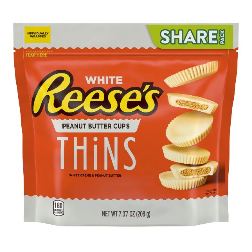 REESE'S THiNS White Creme Peanut Butter Cups Candy, Individually Wrapped, 7.37 oz Share Pack