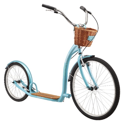 Schwinn Shuffle Mens and Womens Kick Scooter, Big 26-Inch Air Filled Front Wheel, 20-Inch Rear Wheel, Beach Cruiser Styled Handlebars, Alloy Linear Pull Brakes, Steel Frame, Vintage Deck - Teal/Deluxe