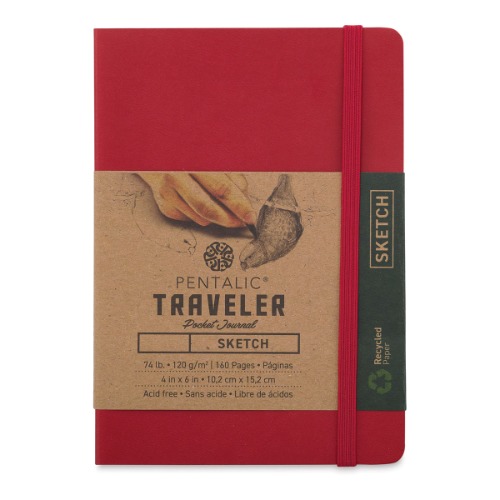 Pentalic Recycled Traveler's Sketchbook - 5-7/8" x 4-1/8", Red