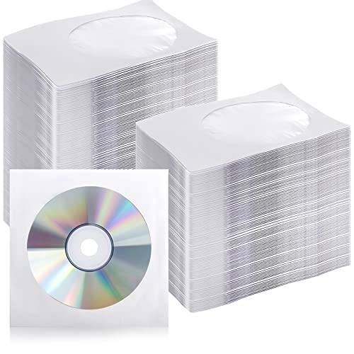 Fasmov 1,000 Pieces White Paper CD DVD Sleeves Envelope Holder with Clear Window and Flap