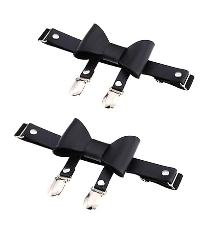 Adjustable Elastice 2 Rows Leather Leg Harness Garter Belt Punk Gothic Thigh Ring Garter - Black Bowknot With 2 Clips