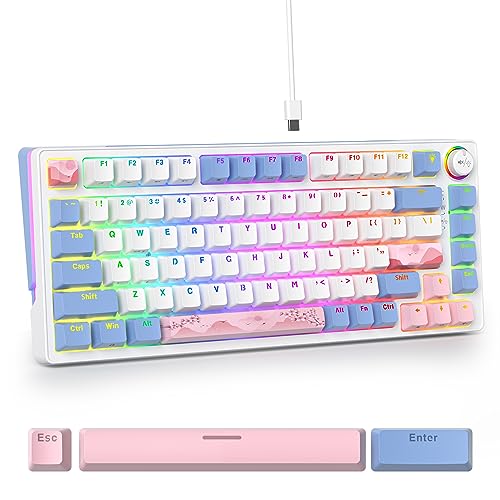 SOLIDEE Wired 75% Mechanical Gaming Keyboard Hot Swappable,Pink Linear Switch RGB Backlit keyboard,83 Keys TKL Mechanical Keyboard,PBT Keycaps NKRO Compact Keyboard with Volume Control Knob(83 Pink) - 83 Pink/Pink Switch