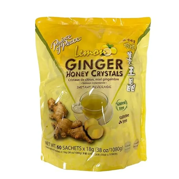 Prince of Peace Instant Ginger Honey Crystals with Lemon, 60 Sachets – Instant Hot or Cold Beverage – Easy to Brew – Drink Like a Tea – Caffeine and Gluten Free – Real Ginger