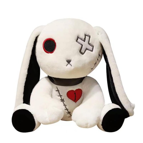 Auetrcls Goth Bunny Plush Crazy Rabbit Plushie Toys,11.8in Dark Series Dreadful Scary Bunny Stuffed Animal Pillow Soft White Rabbit Huggable Lovely Bunny Plushie Dolls Gifts