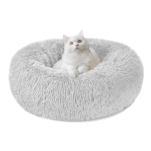 Calming Dog Cat Bed Donut - 19.69'' Anxiety Dog Bed Small, Fluffy Round Cat Anti Anxiety Beds for Indoor Cats, Cute Warm Pet Bed with Waterproof Bottom for Dogs Cats, Washable M(19.69''/50cm), Light Gray - M(19.69'' x 19.69'') Light Gray