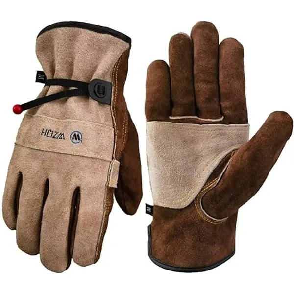 WZQH Leather Work Gloves for Men or Women. Large Glove for Gardening, Tig/Mig Welding, Construction, Chainsaw, Farm, Ranch, etc. Cowhide, Cotton Lined, Utility, Firm Grip, Durable. Coffee-grey L - Large (Pack of 1) - Coffee - Grey