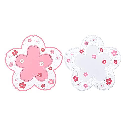 Kawaii Sakura Cup Coaster, Decor Cup Placemat, Cute Kitchen Pot Bowl Pad Placemat, Cherry Blossom Coaster, Table Cup Mat, Flower Pattern Mug Pink Coasters Set Of 2 for Drinks, Coffee, Tea (2PCS-4.5in) - 2pcs-4.5in