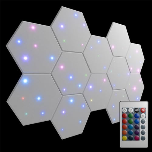 Wolf-Energy 12 Pack Self-adhesive Soundproof Wall Panels 12" X 10" X 0.4" - Wall Panels with Fiber Optic Starlight, Stylish Acoustic Panels, Flame Resistant, Absorb Noise and Wall Decorations - 0.4 Inch 12 Pack - White