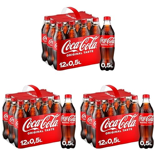 Coca-Cola Classic, Pure Erfrischung mit unverwechselbarem Coke Geschmack in stylischem Kultdesign, 12 x 500 ml Einweg Flasche (Packung mit 3) - 500 ml (36er Pack)