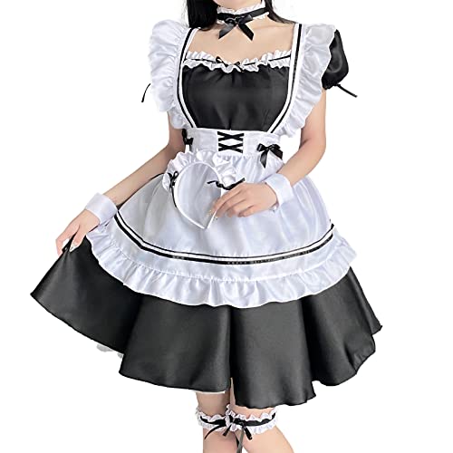 Zyimsva Maid Dress Halloween KostüM Damen Maid Outfit Cospaly Dienstmädchen Kostüm Maid Kostüm Outfit Set Faschingskostüme Damen - L
