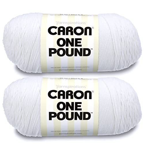 Caron One Pound White Yarn - 2 Pack of 454g/16oz - Acrylic - 4 Medium (Worsted) - 812 Yards - Knitting/Crochet - White - 2 Pack - One Pound